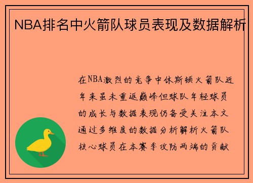 NBA排名中火箭队球员表现及数据解析